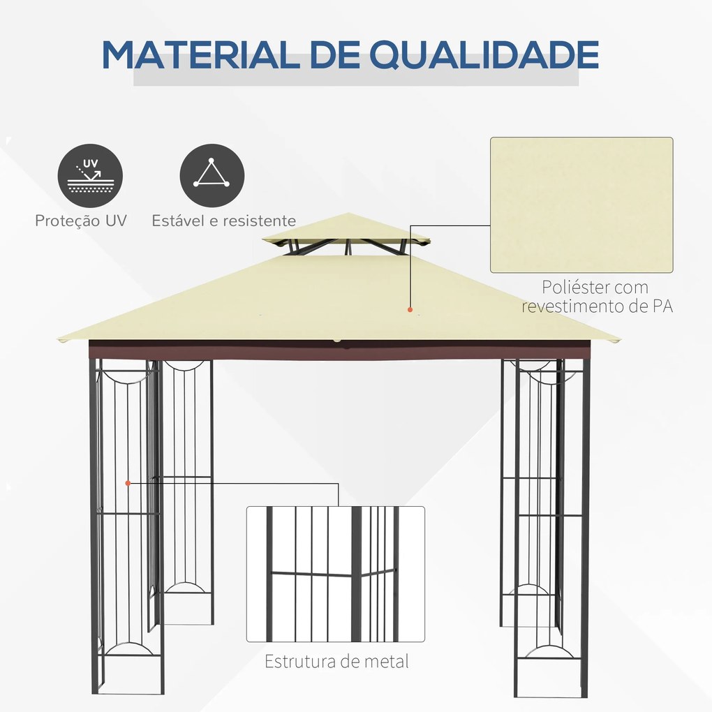 Outsunny Pérgola de Jardim 3x3m para Exterior com Duplo Teto de Ventil