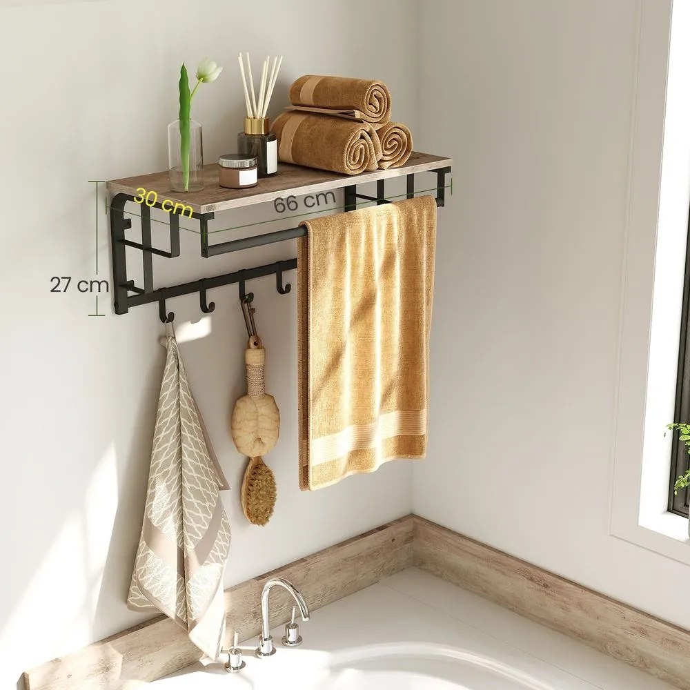 Cabide de parede com prateleira de 30 x 66 x 27 cm preto