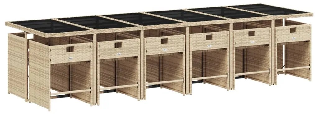 13 pcs conj. jantar jardim c/ almofadões vime PE bege misturado