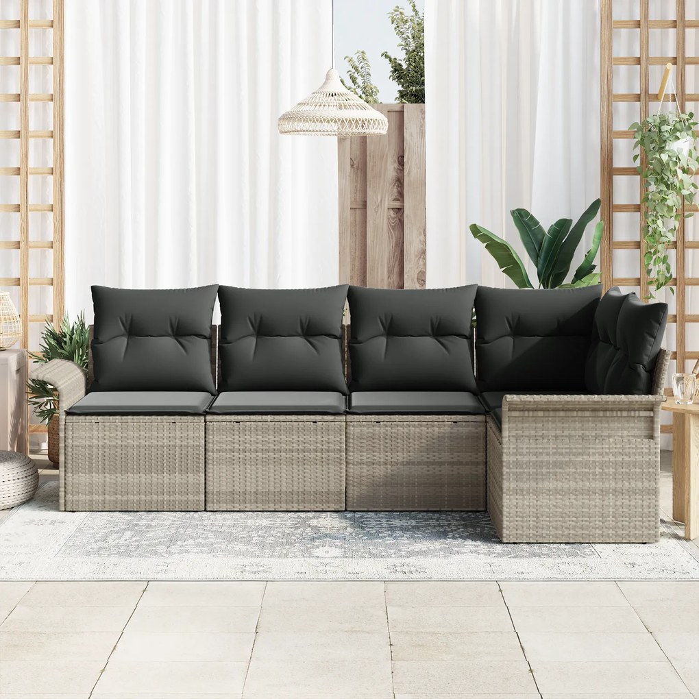 Conjunto de Sofá de Jardim vidaXL de 5 Peças com Almofadas Cinza Claro