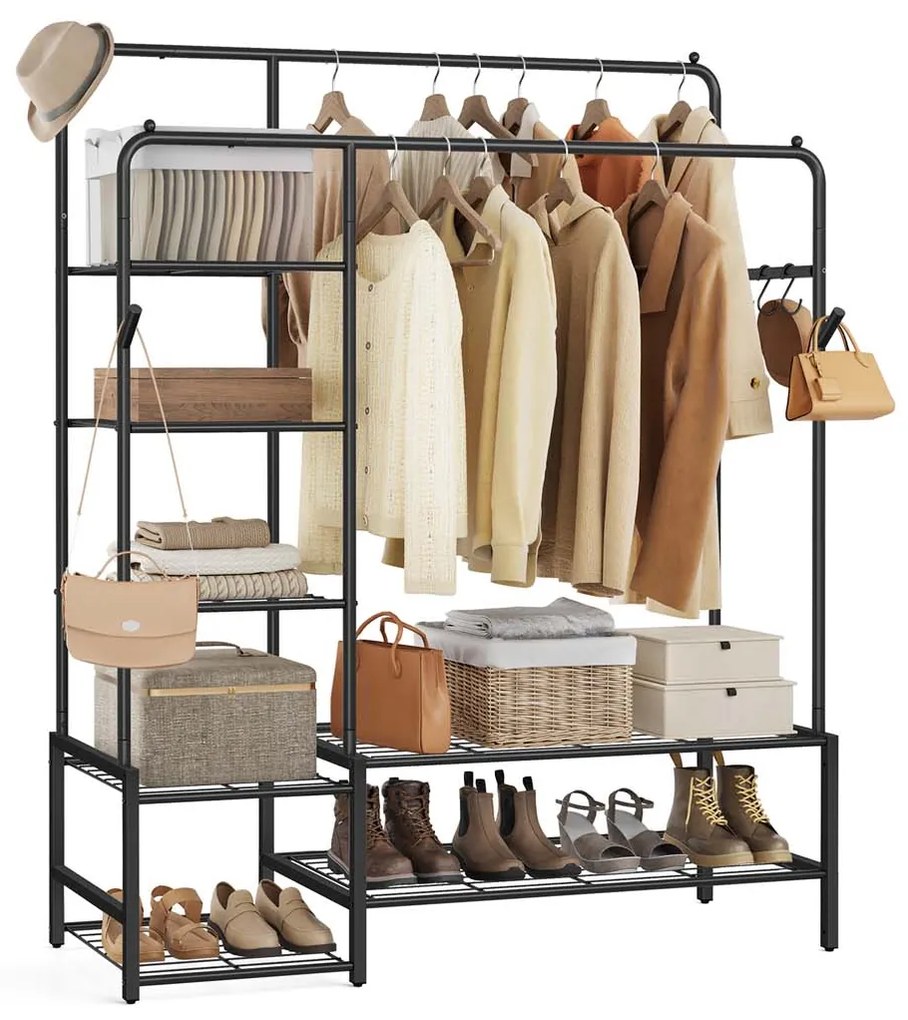 Guarda roupa 45 x 115,8 x 172,8 cm de metal com 7 prateleiras para quarto, preto