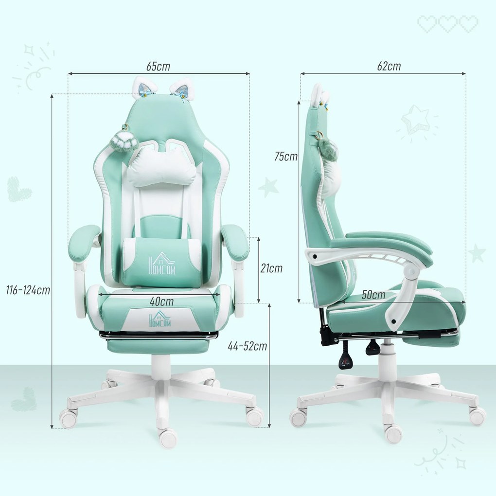 Cadeira Gaming com Orelhas Cadeira Gamer Reclinável com Altura Ajustáv