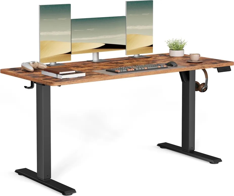 Secretária elétrica, função de memória com 4 alturas 140 x 60 x (72-120) cm castanho