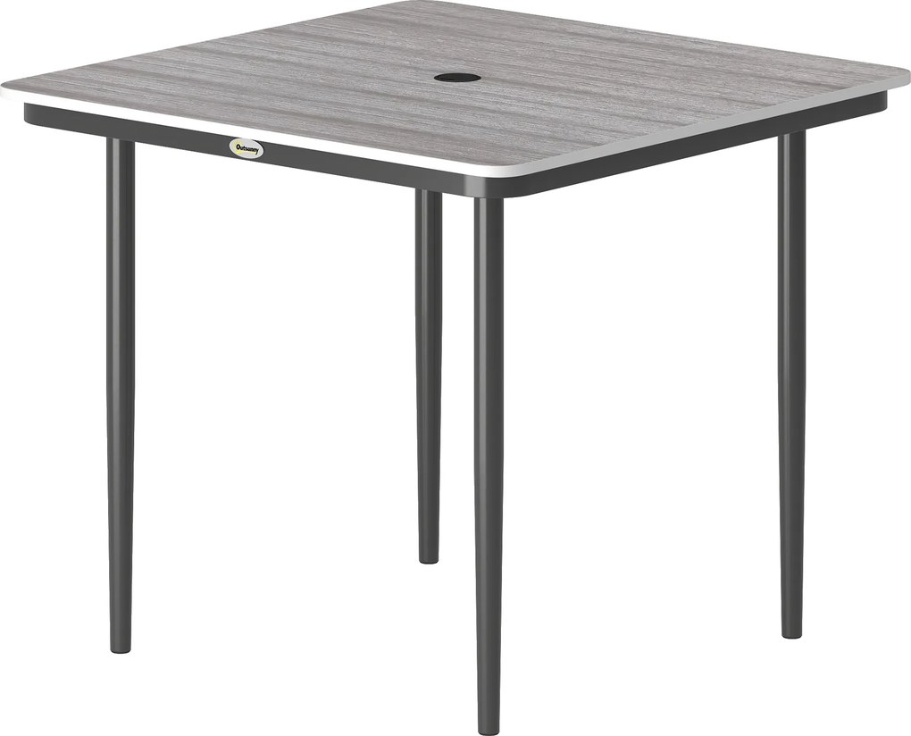 Mesa de jardim retangular para 4 pessoas 85 x 85 x 72,5 cm,, mesa de jantar de exterior com orifício para guarda-sol, cinzenta