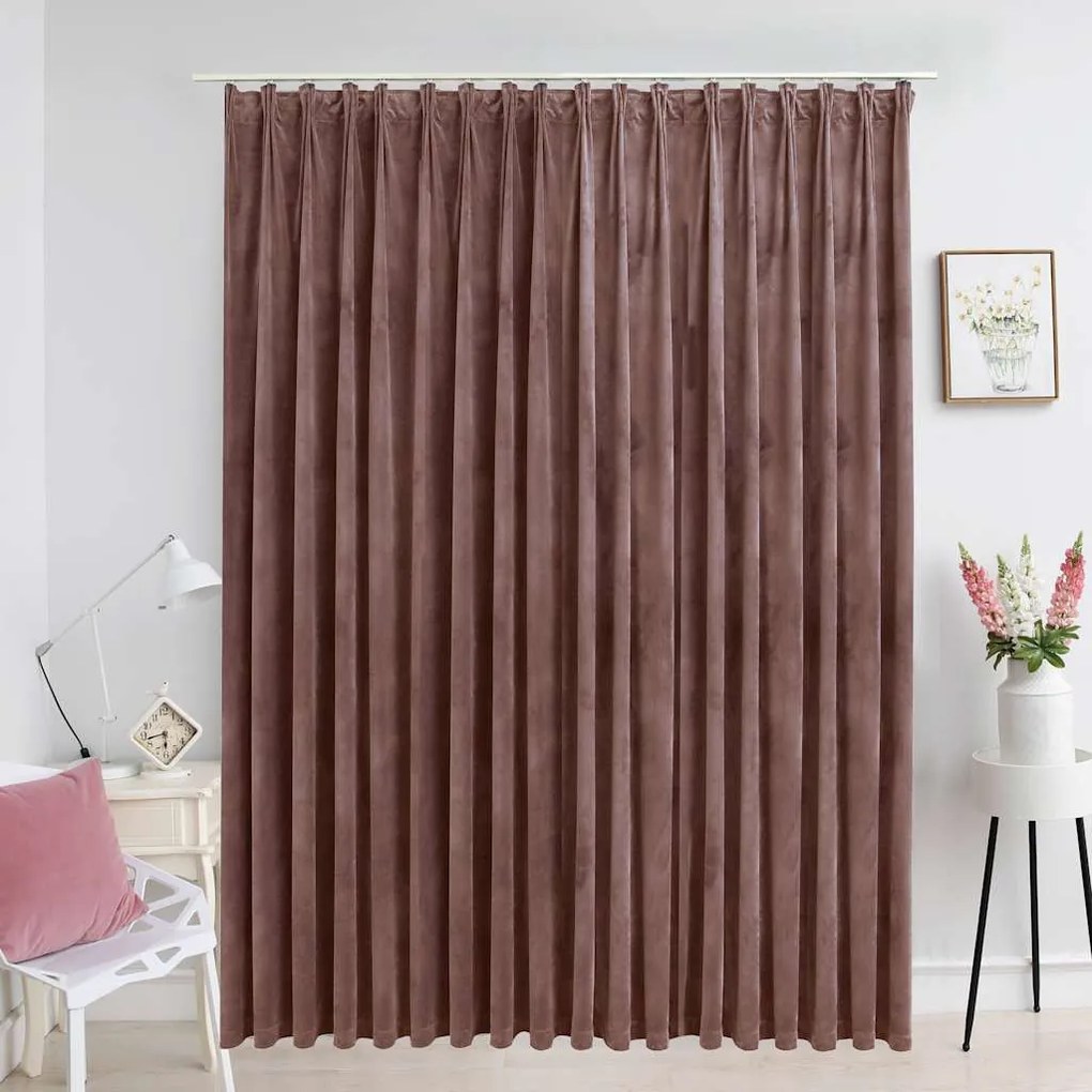 Cortina blackout com ganchos 290x245 cm veludo rosa antigo