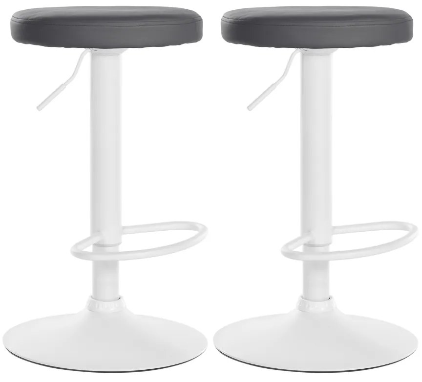 Conjunto de 2 bancos altos em couro sintético de estrutura branca 60-81 x 38,5 cm cinzento