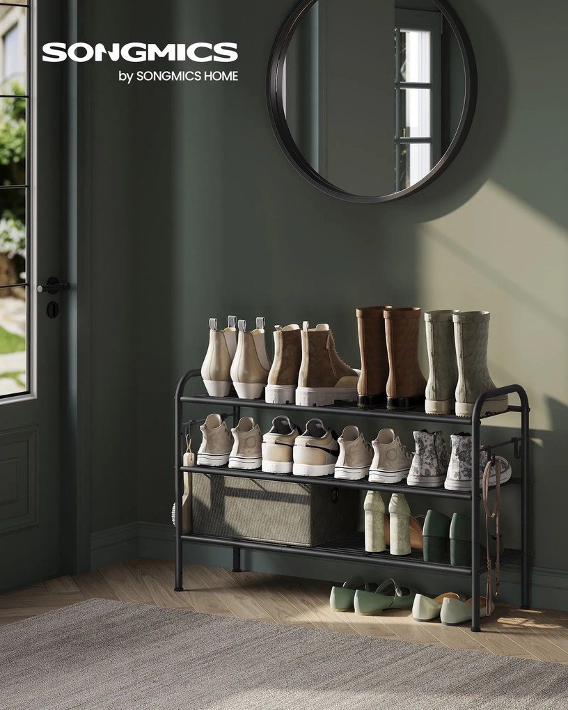 Sapateira com 3 prateleiras de grelha 28 x 85 x 53 cm para 15 pares de sapatos Preto