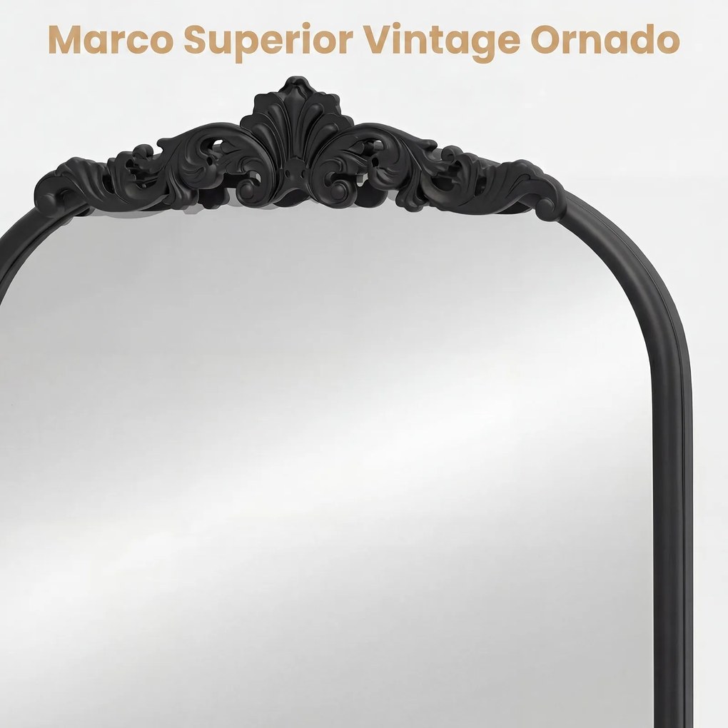 Espelho de Parede Arqueado, 76 x 51 cm, Moldura Metálica Ornamentada, Preto