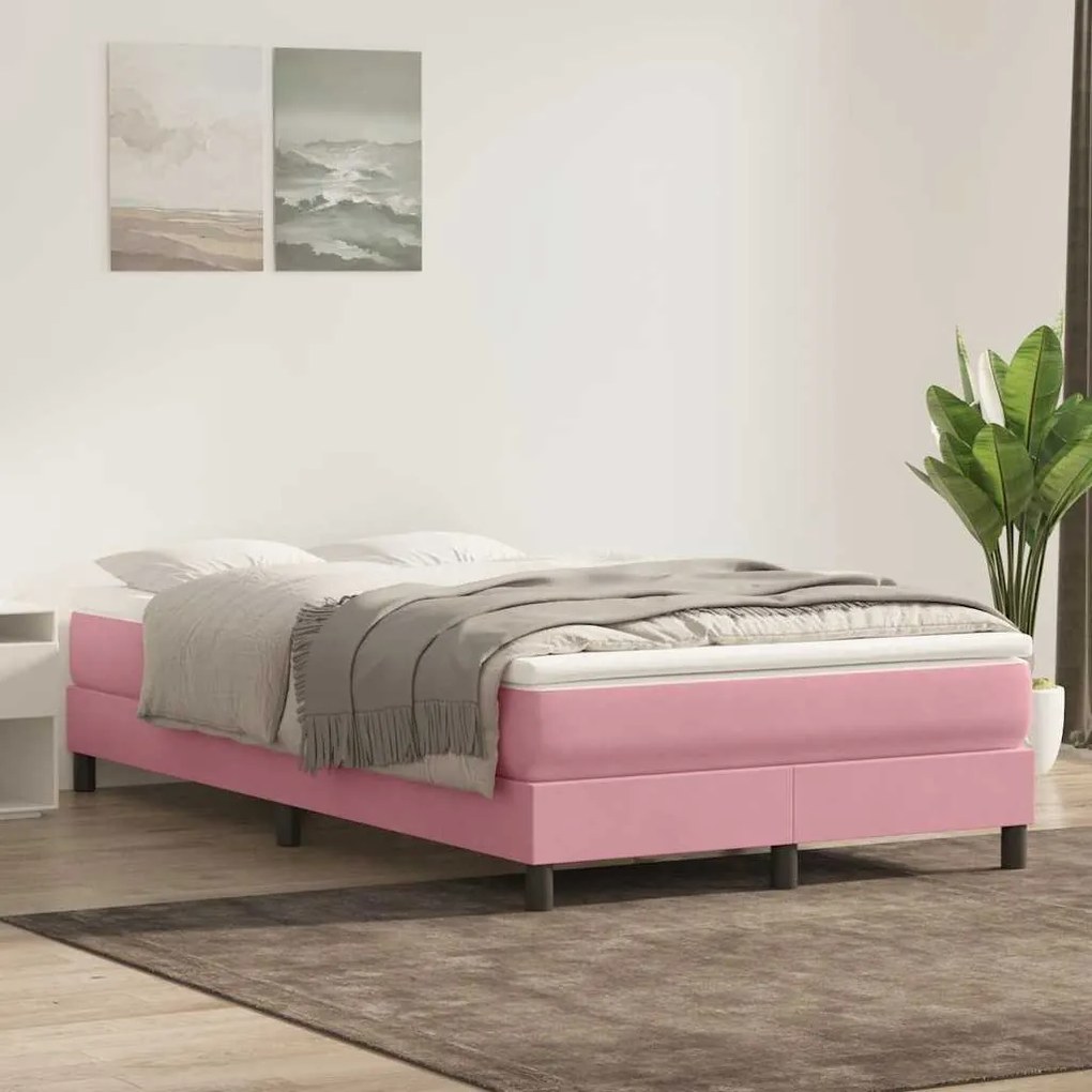 Box Cama de primavera sem Colchão Rosa 120x210 cm Veludo