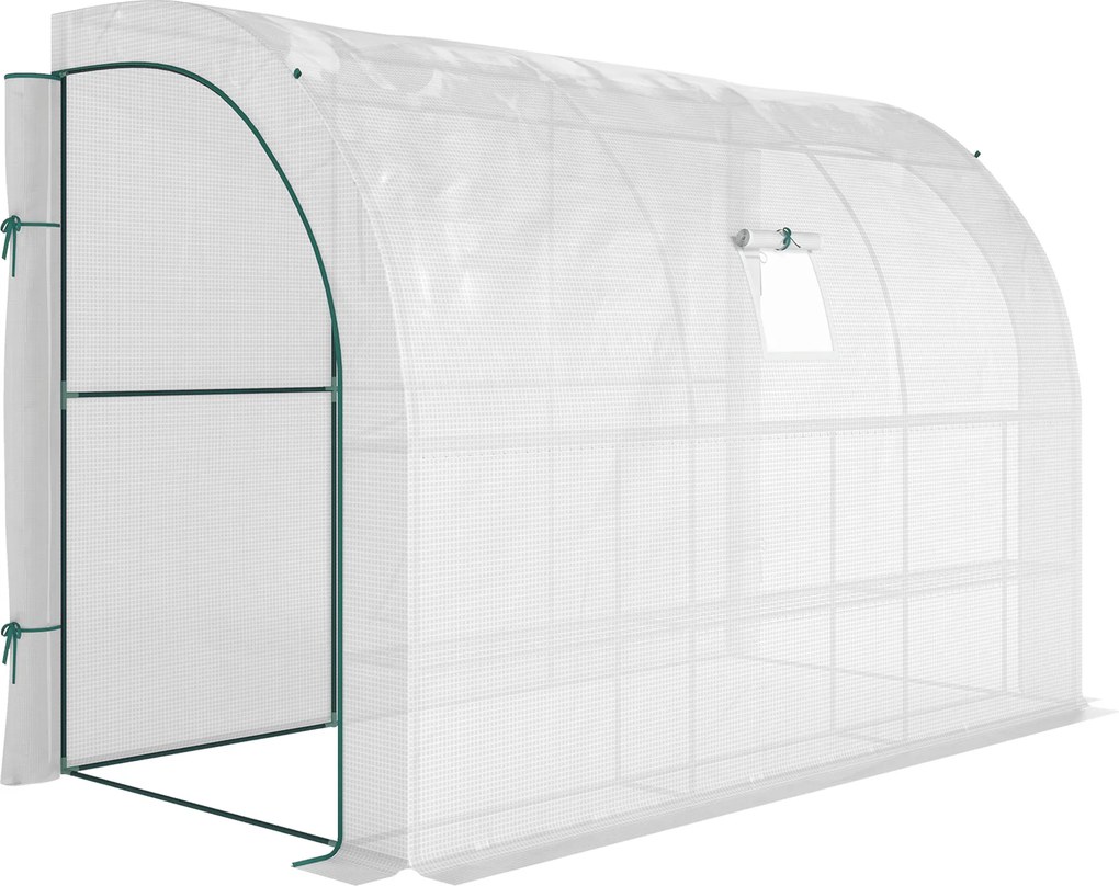 Outsunny Estufa de Jardim encostada com Prateleiras 3 Níveis, Pequena Estufa de Varanda em Lona PE 140 g/㎡ 300 x 150 x 213 cm, branco | Aosom Portugal