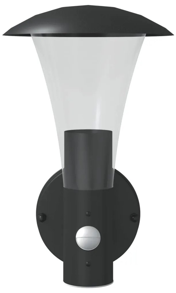 Candeeiros parede p/ exterior c/ sensor 2 pcs aço inox. preto