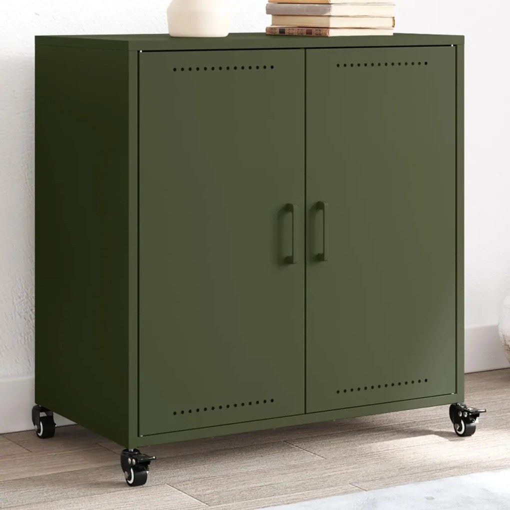 vidaXL Aparador 68x39x72 cm aço verde-azeitona