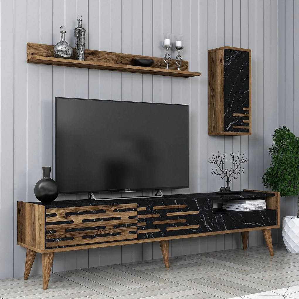 Unidade de TV Valensiya – Noz Preto Mármore – 180x35x45 cm