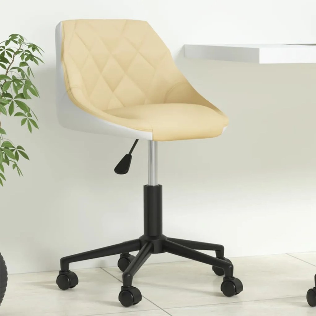 vidaXL Cadeira escritório giratória couro artificial cor creme/branco