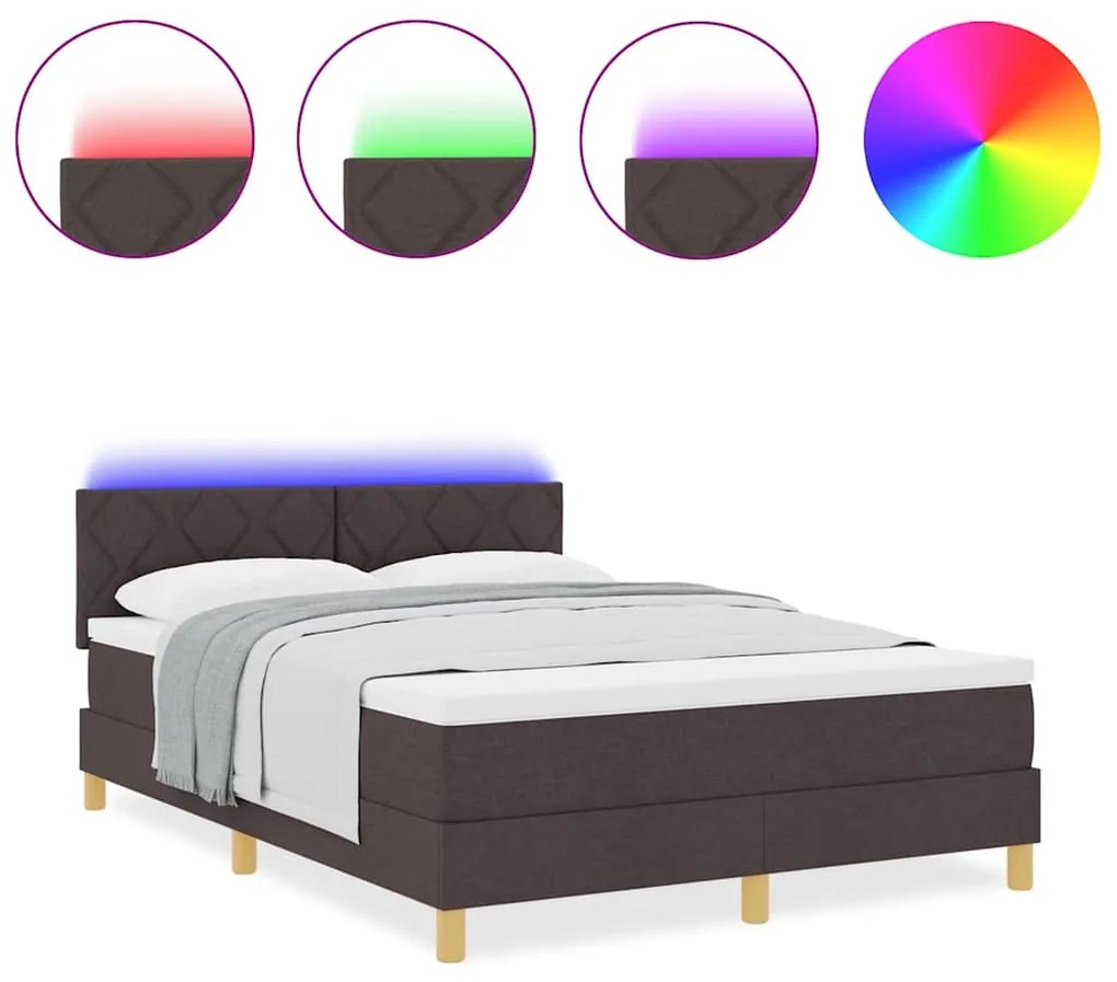 Cama Box spring com colchão e LED Castanho 140x190 cm Tecido