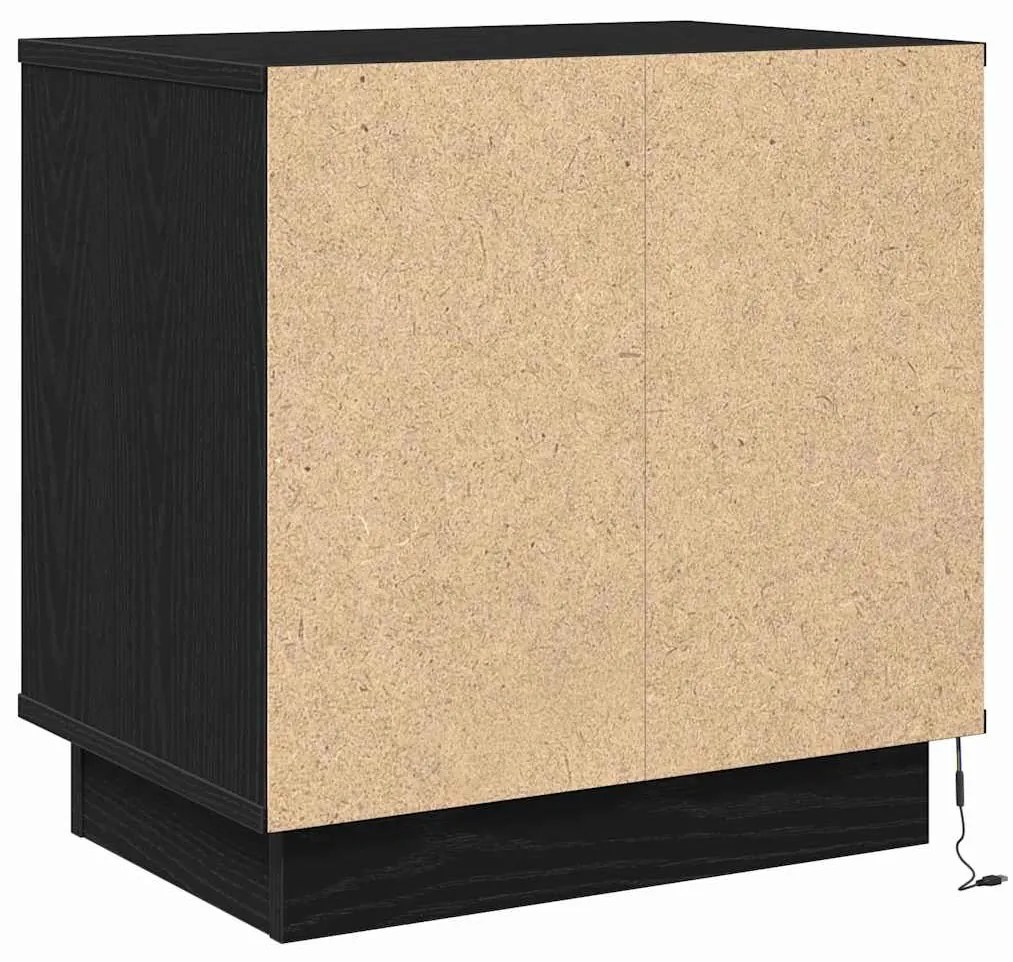 Criado-mudo com LED Carvalho Preto 50x34,5x50 cm