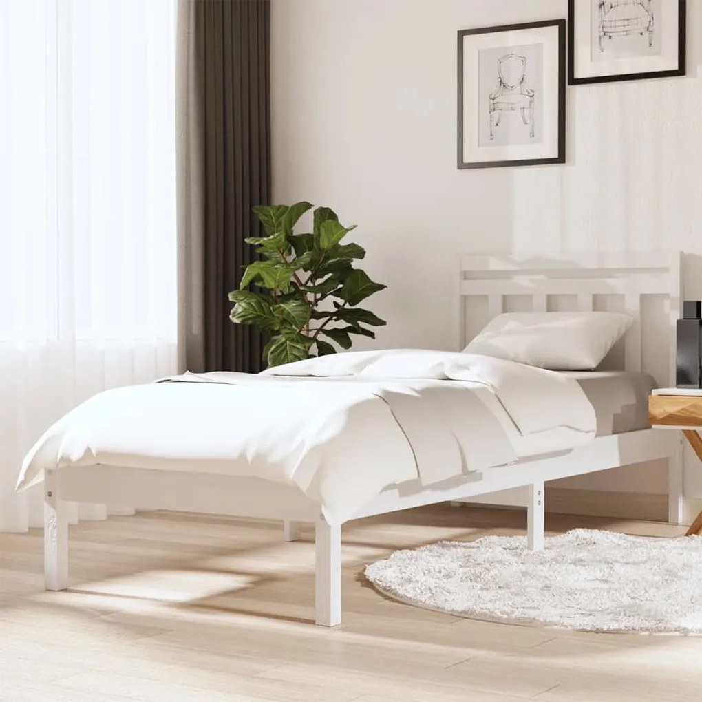 Estrutura cama pequena solteiro 75x190 cm madeira maciça branco