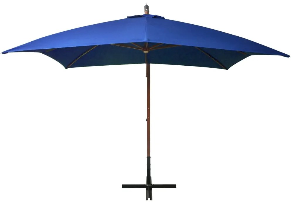 Guarda-sol de jardim suspenso com poste abeto maciço azul-ciano
