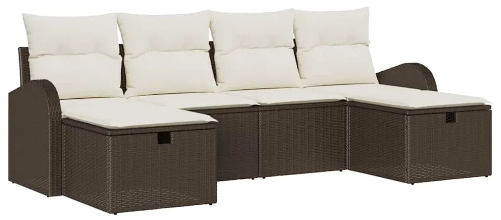 Conjunto de Sofás de Jardim de 6 Peças com Almofadas Castanho Vime Sin