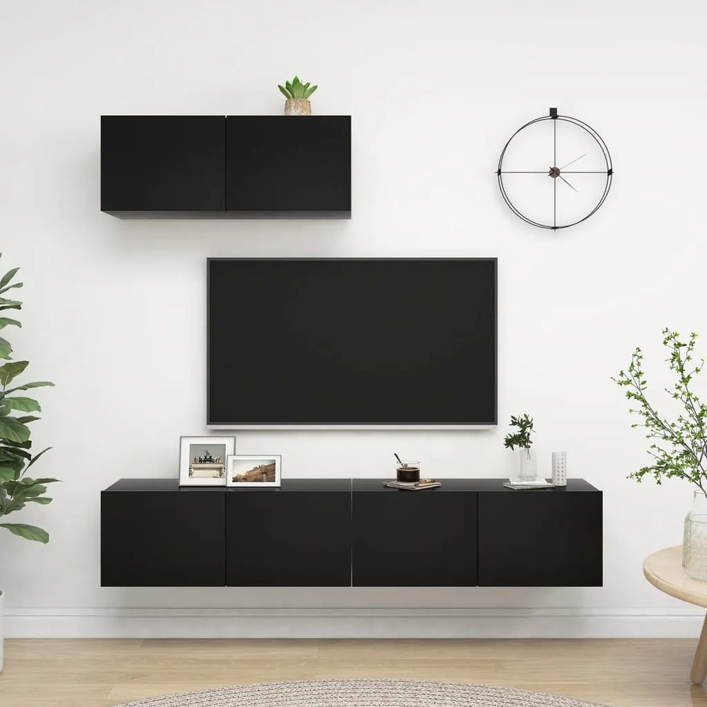3078806 vidaXL Móveis de TV 3 pcs contraplacado preto