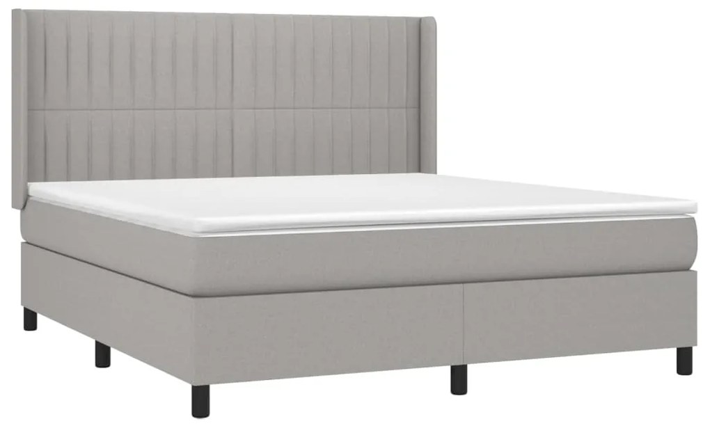 Cama box spring c/ colchão e LED 180x200 cm tecido cinza-claro