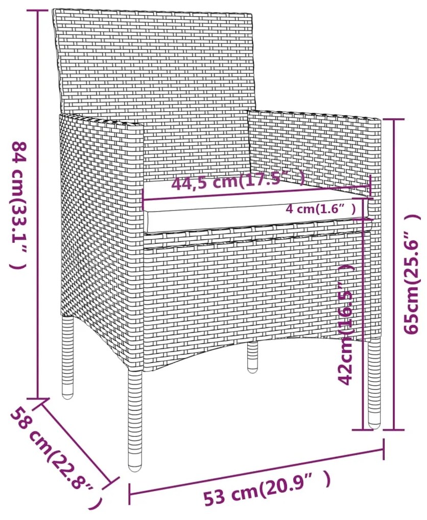 3 pcs conjunto de jantar para jardim vime PE bege