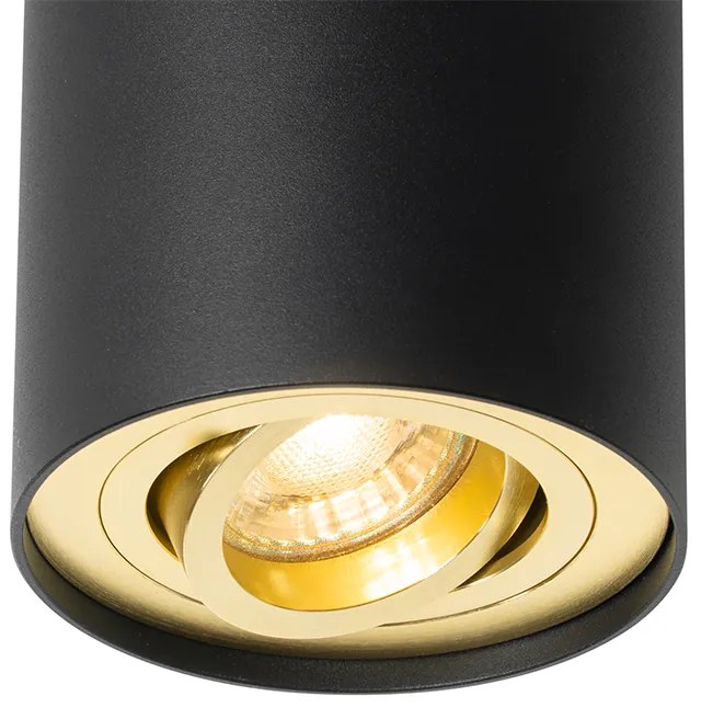 Foco de teto preto com dourado rotativo e inclinável - Rondoo Up Moderno