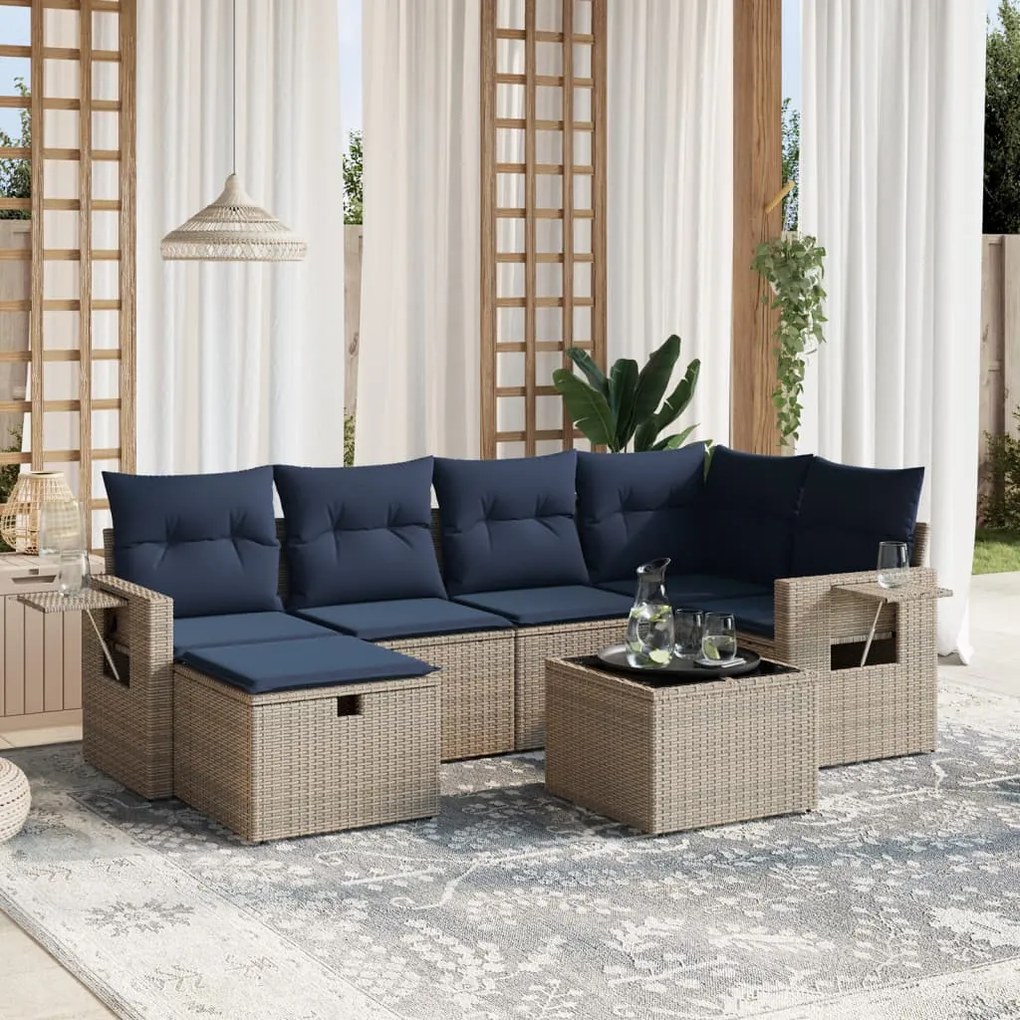vidaXL 7 pcs conjunto sofás p/ jardim c/ almofadões vime PE cinzento