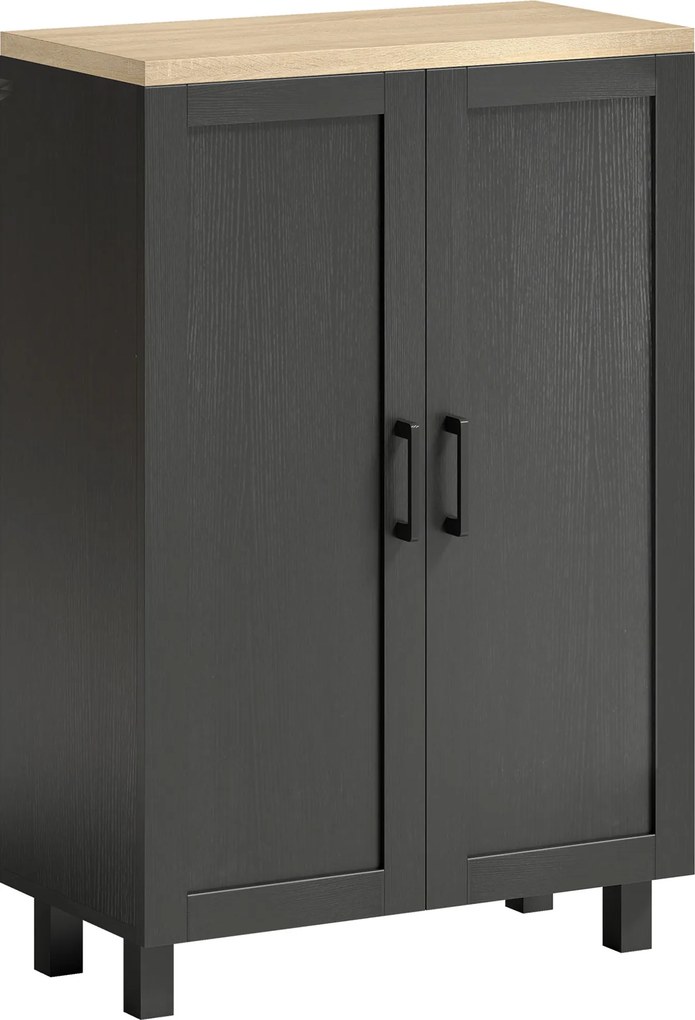 Aparador Estreito de Sala com 2 Portas e Prateleira Ajustável, 60x30x90 cm, Preto