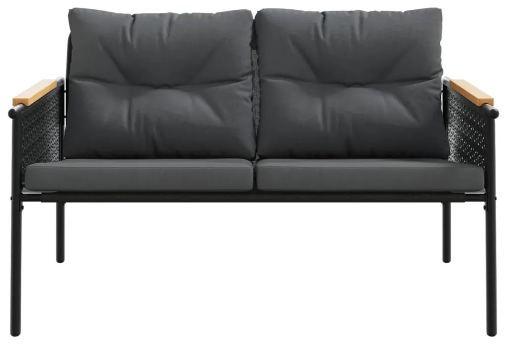 3 pcs conjunto mobiliário de varanda com almofadões aço preto