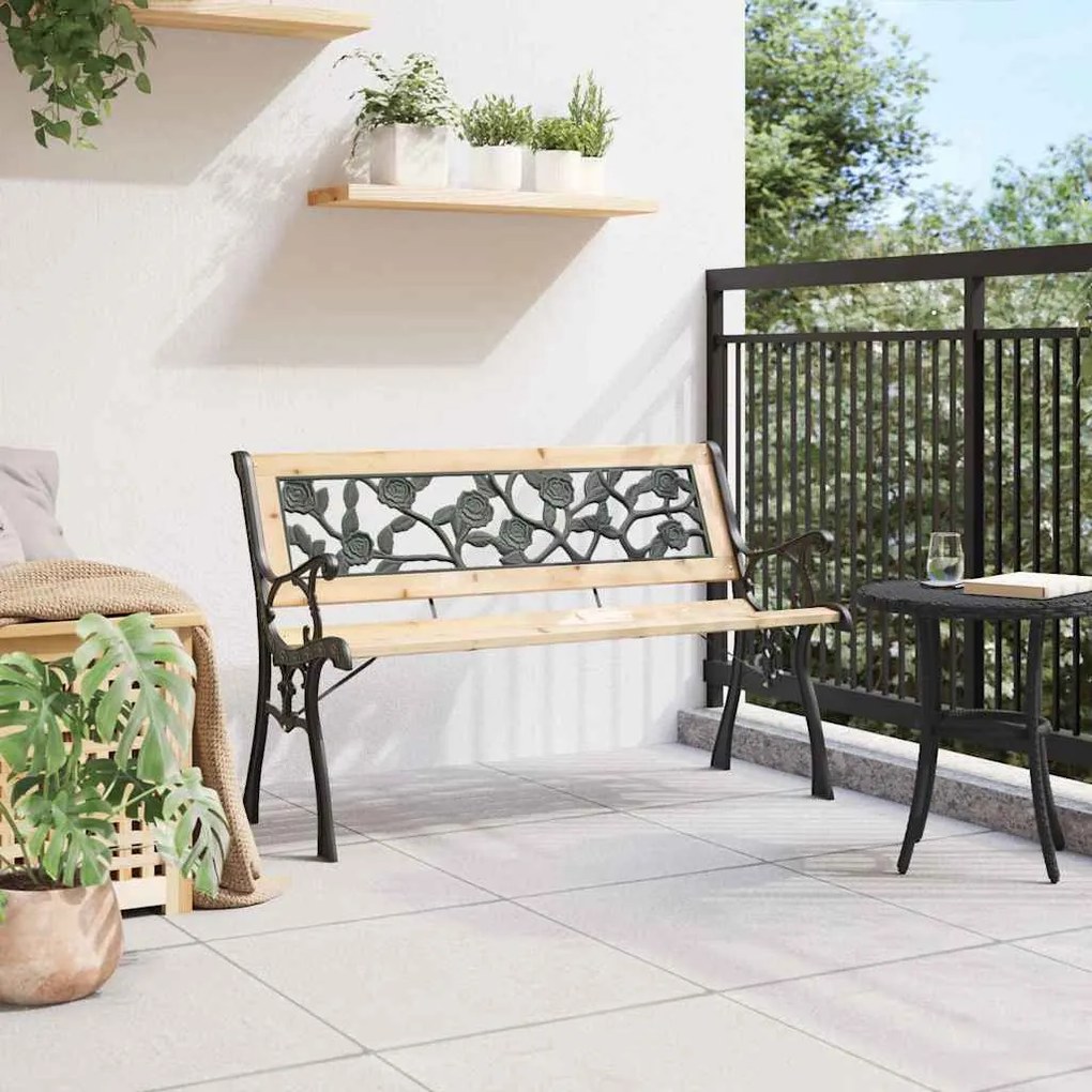 Banco de Jardim vidaXL com Encosto em Padrão de Rosas 116 cm Madeira