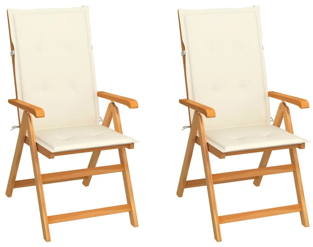 vidaXL Cadeiras de jardim c/ almofadões cor creme 2 pcs teca maciça