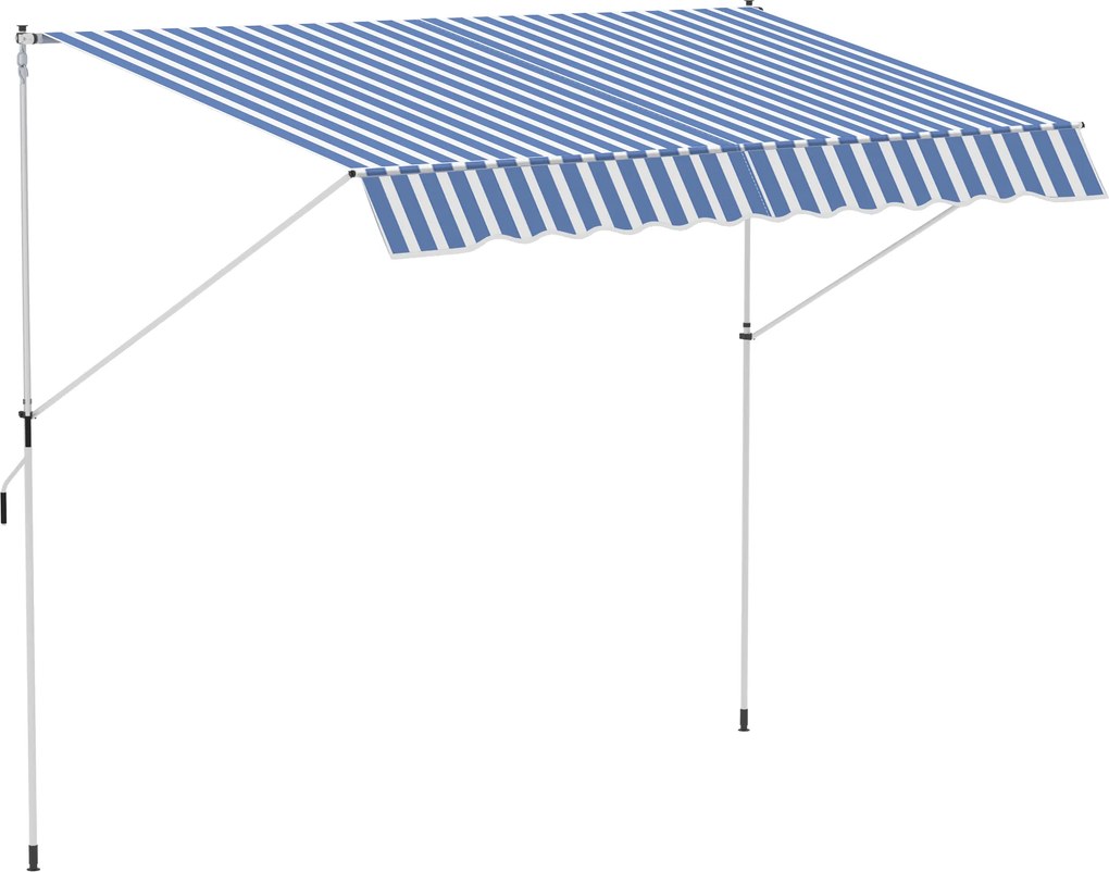 Outsunny toldo de fixação com manivela ajustável em altura toldo de braço articulado resistente à sujeira, resistente às intempéries toldo para varanda 150cm de largura toldo para terraço varanda alpendre Azul+Branco | Aosom Portugal