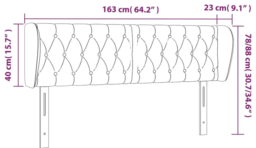 Cabeceira de cama c/ abas veludo 163x23x78/88 cm cinzento-claro