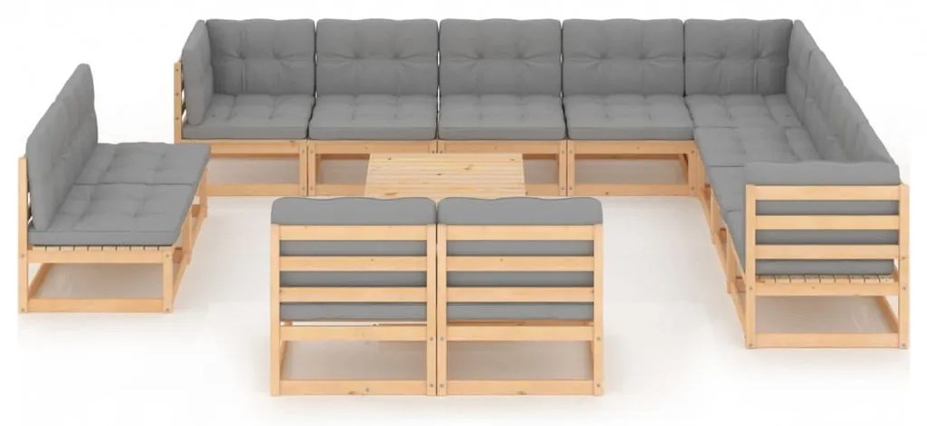 13 pcs conjunto lounge de jardim c/ almofadões pinho maciço