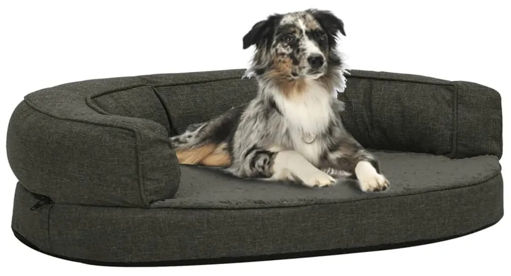171294 vidaXL Cama p/ cães ergonóm. 90x64cm aspeto linho pelúcia cinza-escuro
