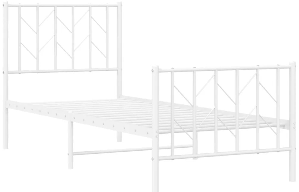 Estrutura de cama com cabeceira e pés 75x190 cm metal branco