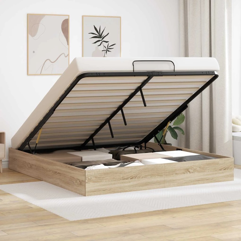 vidaXL Estrutura de Cama Ottoman Carvalho Sonoma 193 x 120 x 25 cm