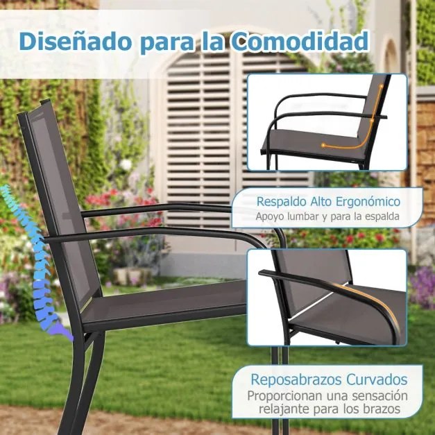 Conjunto de 4 cadeiras de exterior empilháveis com encosto alto (MESA NÃO INCLUIDA), assento largo e braços para exterior 61 x 57,5 x 89 cm cinza