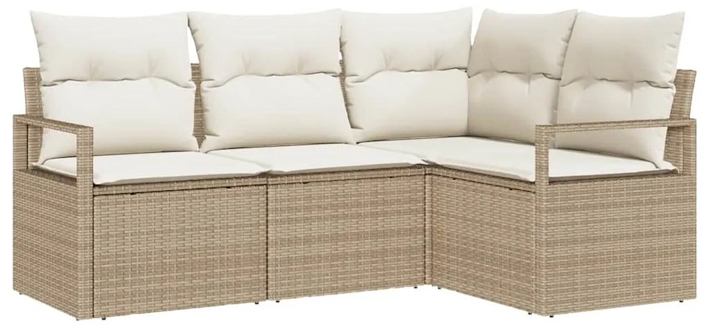 Sofá de Jardim 4 Peças com Almofadas Bege em Rattan