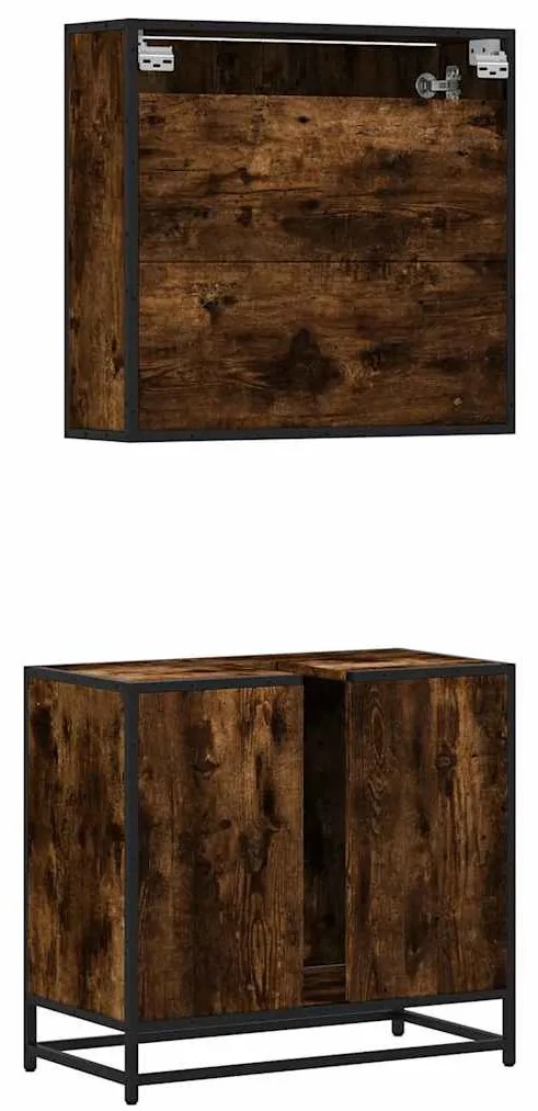 2 pcs conj. móveis casa de banho derivados madeira cor fumado