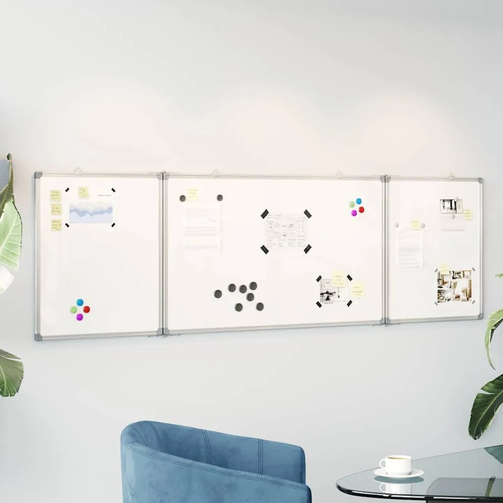 Quadro branco magnético dobrável 200x60x1,7 cm alumínio