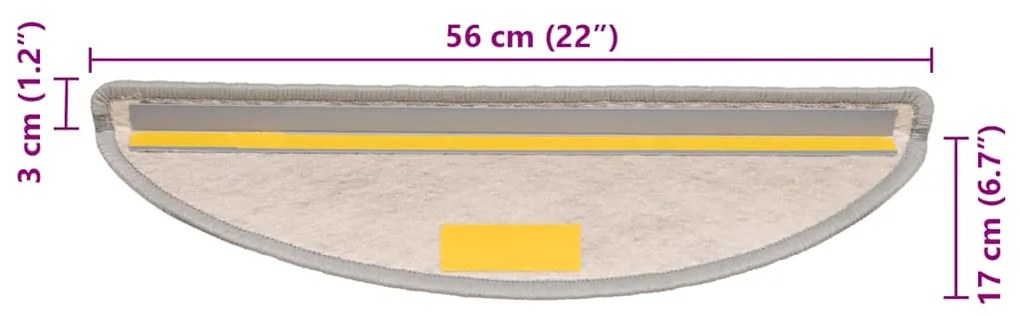 Tapetes escada adesivos aspeto sisal 15 pcs 56x17x3cm platinado