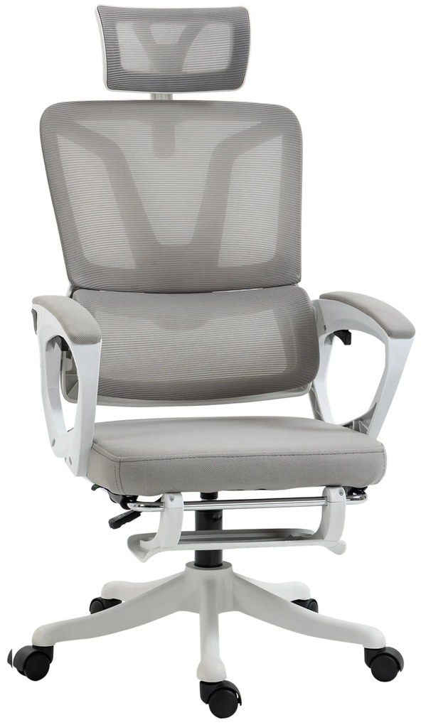 Vinsetto Cadeira de Escritório Encosto e Apoio para Os Pés Apoio para a Cabeça Ajustável e Suporte Lombar Malha Branco e Cinza | Aosom Portugal