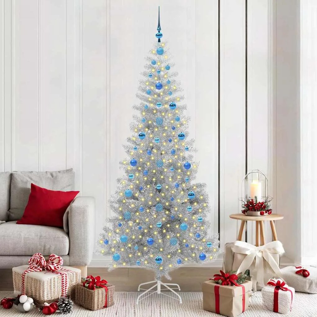 vidaXL Árvore de Natal com 300 LEDs com suporte Prateado 210 cm PET