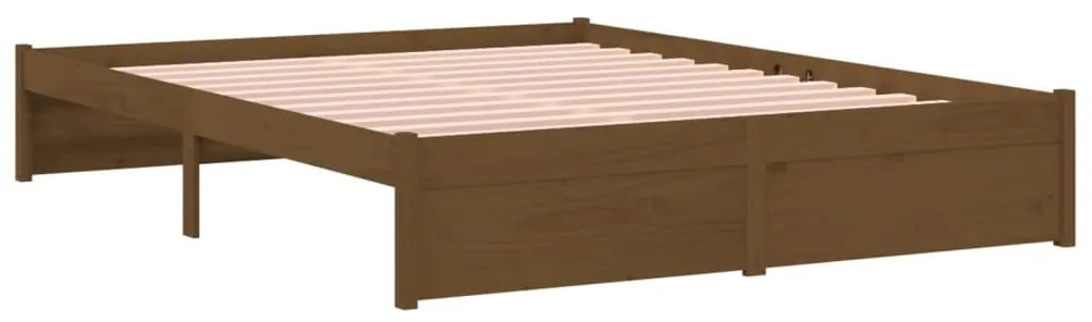 Estrutura de cama casal 135x190 cm madeira maciça castanho-mel