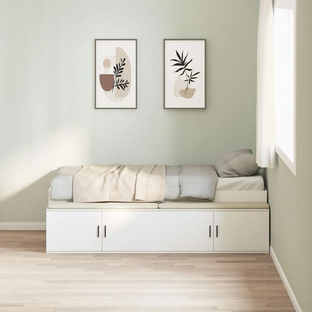 Cama de Armazenamento Branca 100x200 cm