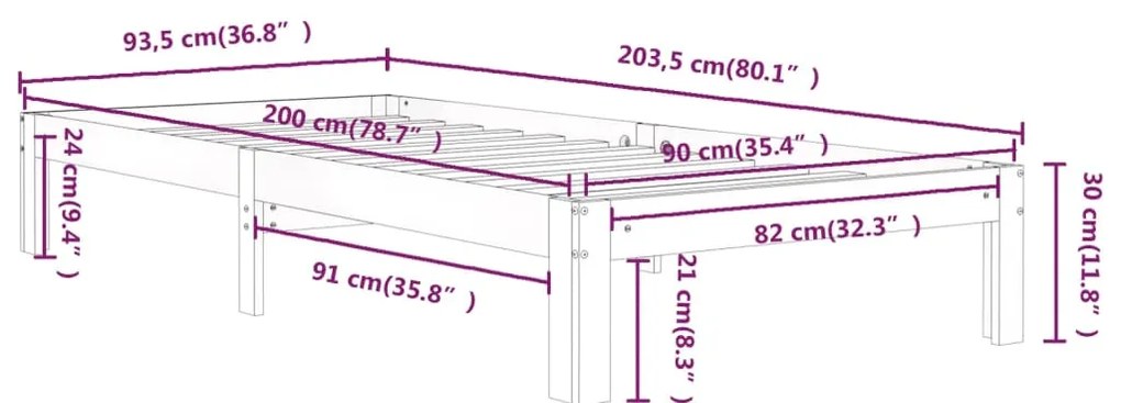 Estrutura de cama 90x200 cm pinho maciço branco