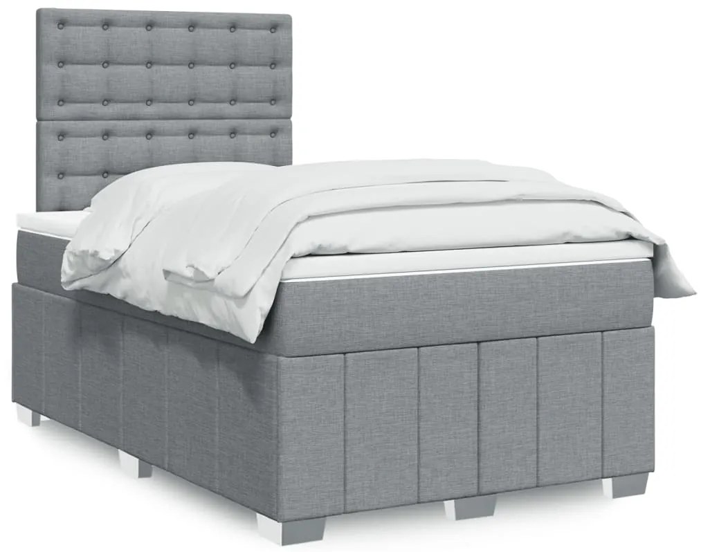Cama boxspring com colchão 120x190 cm tecido cinzento-claro