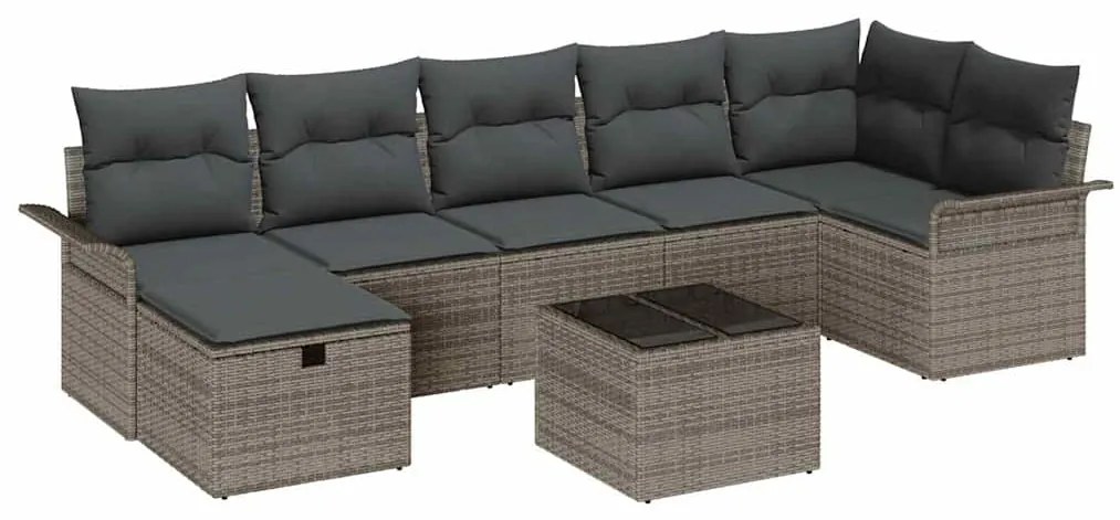 Conjunto de Sofás de Jardim de 8 Peças com Almofadas Cinza Vime Poliés